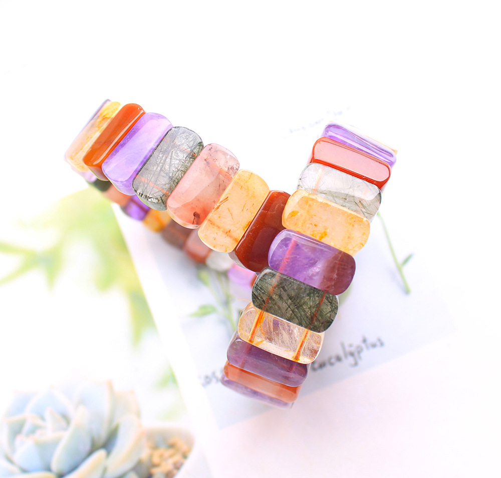 Crystal Bead Mix - Bracelet en Quartz rutilé vert or